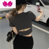 七斓辣妹设计感心机露背紧身短袖t恤女夏季新款修身性感上衣女短款ins