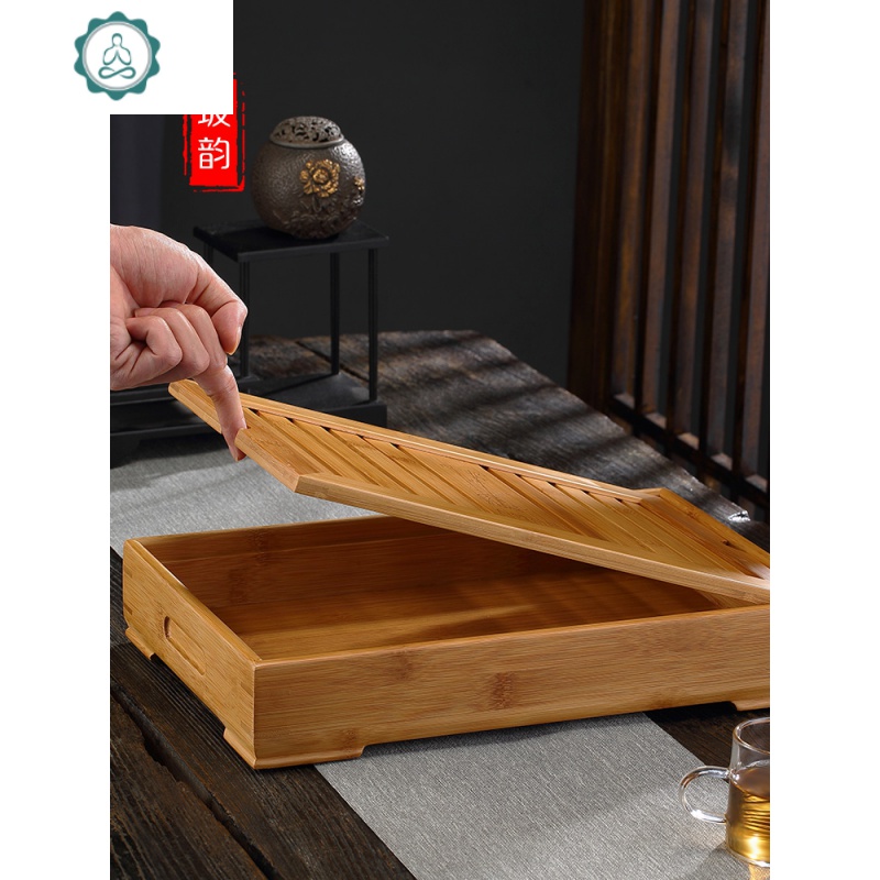 日式储水竹制小茶台茶托家用茶盘简约小型功夫茶具茶海托盘小 封后 瑞竹大号茶盘