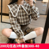 [1折价46.9元叠加优惠券]唐狮春季新款格子衬衫女娃娃领长袖衬衫甜美学院风百搭衬衣女