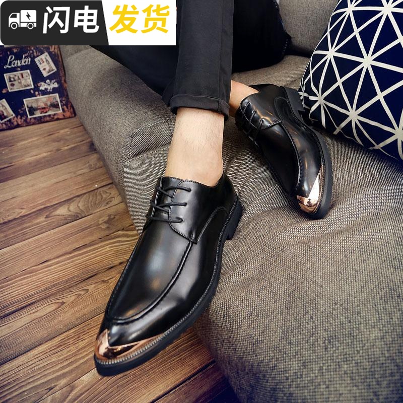 型师皮鞋夜店潮男鞋子韩版英伦百搭青年潮流内增高透气尖头皮鞋启如休闲鞋休闲鞋