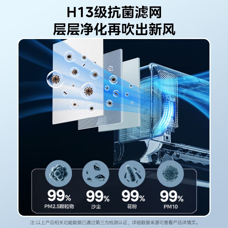 美的静新风空调挂机1.5匹新一级能效变频冷暖壁挂式家用智能除湿节能省电KFR-35GW/N8XF1-1