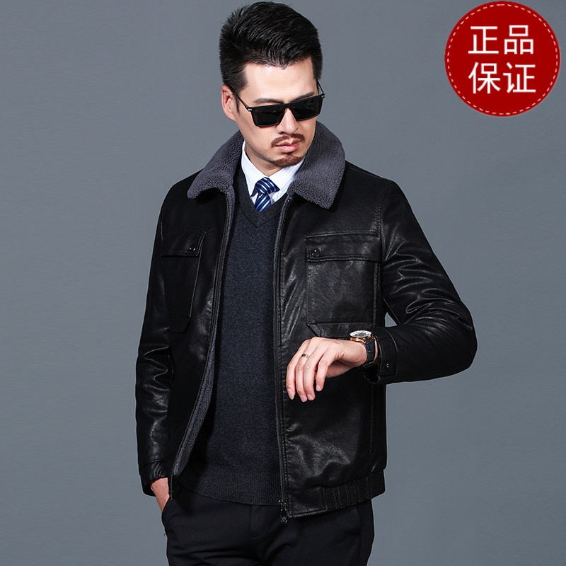 免费试穿冬天加绒加厚男棉衣防水免洗保暖服时尚休闲皮棉袄皮毛一体皮夹克2021冬装新款外套_740 170 黑色