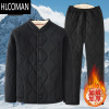 HLCOMAN冬季老年人棉衣棉裤男款加绒加厚爷爷p暖服内穿羔绒老人套装男