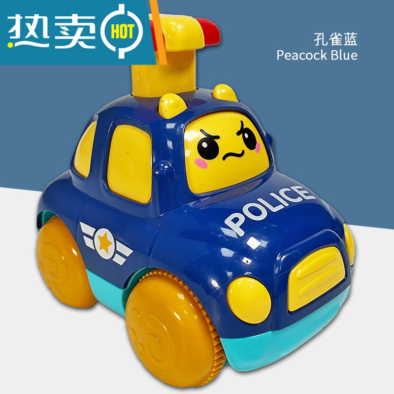 按压卡通小汽车(蓝色)回力玩具