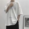 夏天加肥加大短袖t恤男宽松百搭休闲胖子五分袖上衣港风简约衣服 D301白色 [单件装] M 80-100斤