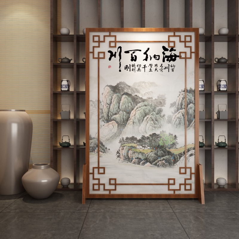 定制中式屏风客厅酒店山水镂空实木遮挡家用挡煞玄关隔断花鸟座屏 图案4胡桃木120*180_507_769