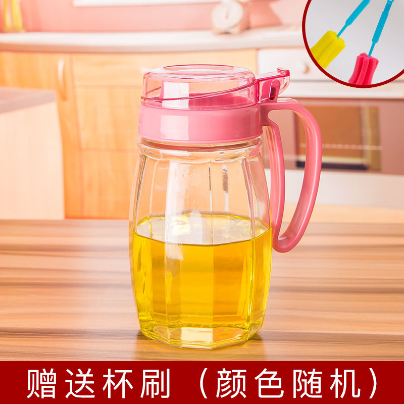 厨房用品玻璃调味罐盐罐佐料盒调料盒家用防漏油壶酱油瓶醋瓶套装 玫红色 3调味罐+3油壶+底座+杯刷