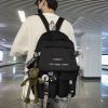 书包男潮流韩版初中高中学生背包校园大容量ins双肩包女2021新款 黑色 不带徽章挂件