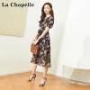 拉夏贝尔夏季女装新时尚韩版收腰系带显瘦雪纺中长款连衣裙女_761 S 印花混色