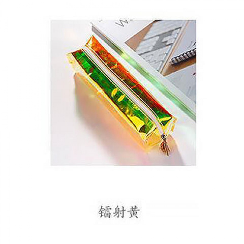 少女心笔袋女生韩版中学生文具盒女简约小清新可爱卡通笔盒大容量 镭射-黄 5支学霸笔+1本学霸本