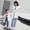 亲子装2018春夏新款防晒衣母子母女条纹拼接外套风衣