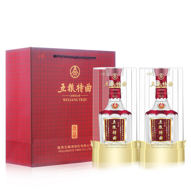 五粮液总厂出品 五粮特曲珍品浓香型白酒52度500ml双支礼袋 纯粮食酒