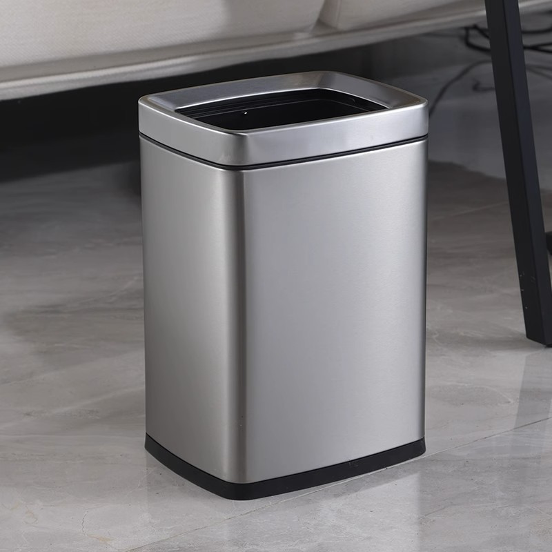 高颜值不锈钢方形窄缝垃圾桶轻奢小号双层酒店客房桶家用无盖 8升(敞口)砂钢