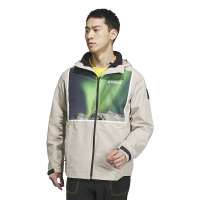 adidas 图案印花户外抓绒内胆三合一运动连帽夹克外套 男款 铅白 IL8961