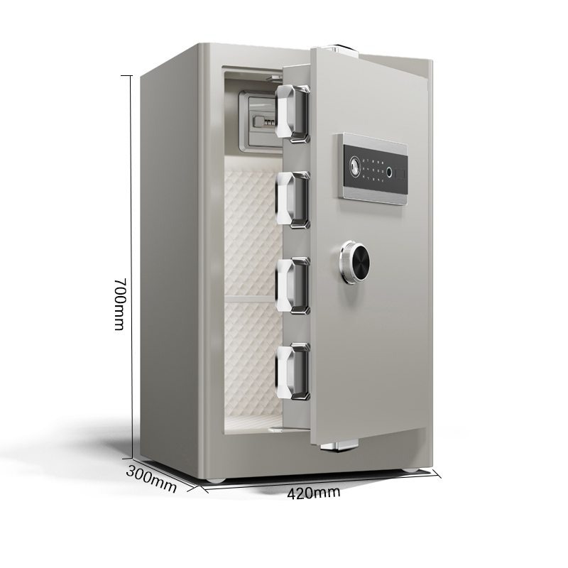 鑫金虎 保险箱家用小型指纹密码锁 H700×W420×D380 灰银色高清大图