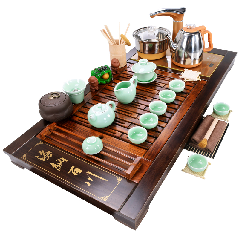 茶具套装家用简约一体全自动烧水壶功夫茶台大号茶海整套整块厚德载物