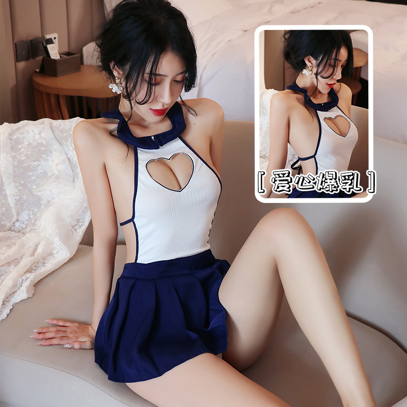 长夜漫漫情趣内衣性感露背纯欲学姐制服诱惑角色扮演套装2201 蓝白色+黑网袜 均码(80-125斤)