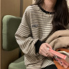 春秋季新款条纹T恤女薄款慵懒风百搭长袖宽松韩版洋气内搭上衣潮