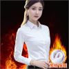 加绒衬衫女白秋冬韩版加厚保暖长袖衬衫女气质百搭工作服打底衬衣