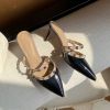 黑色牛漆皮6CM 37|网红款包头铆钉拖鞋女2021夏季新款跟细跟尖头女鞋外穿半拖凉鞋