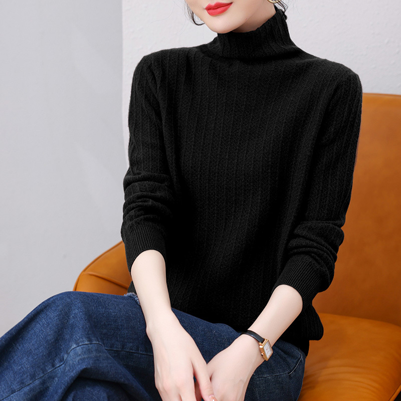 恒源祥堆堆领100全羊毛衫女ol时尚套头女士毛衣纯色打底衫秋冬款
