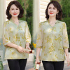 时尚印花款妈妈装夏装中袖衣服夏季薄款女装洋气显瘦上衣40岁轻薄