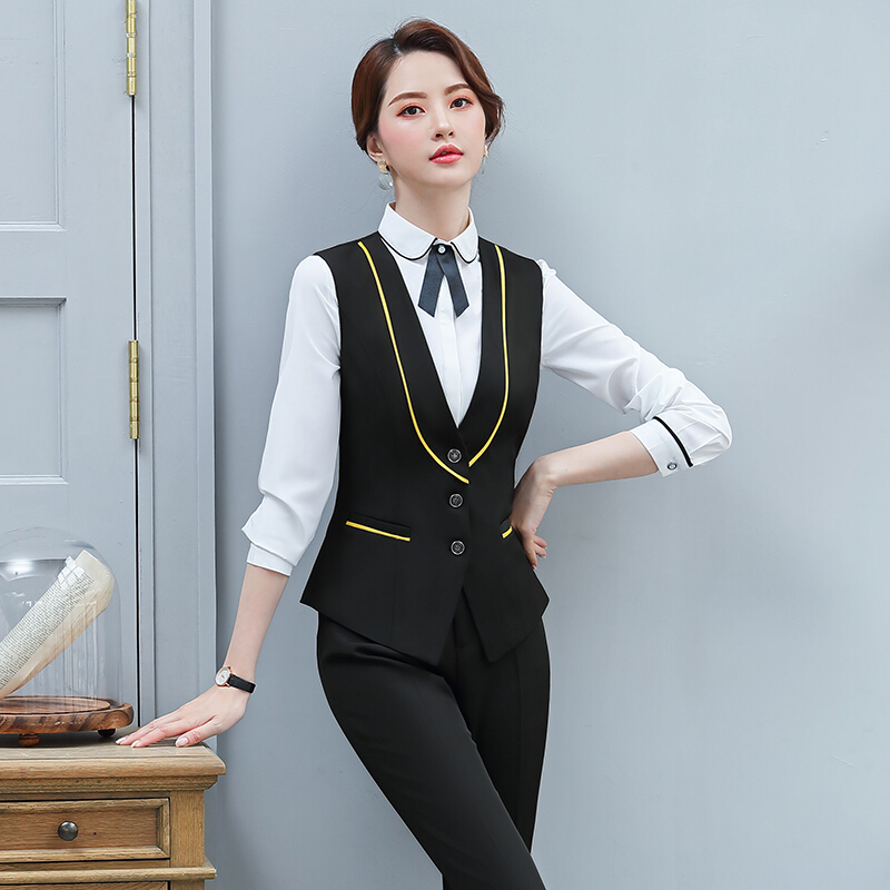 职业装马甲套装女秋季新款修身ol制服迎宾酒店前台师空姐高铁工作服