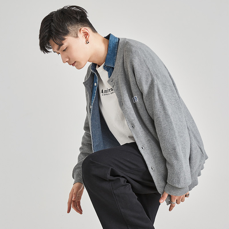 [2.5折价79元]唐狮春季新款开衫毛衣男港风潮牌外套学生外穿宽松线衣黑色