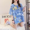 大码女装上衣2021年新款春夏季中长款短袖t恤女韩版胖mm宽松ins潮 501#蓝色 M
