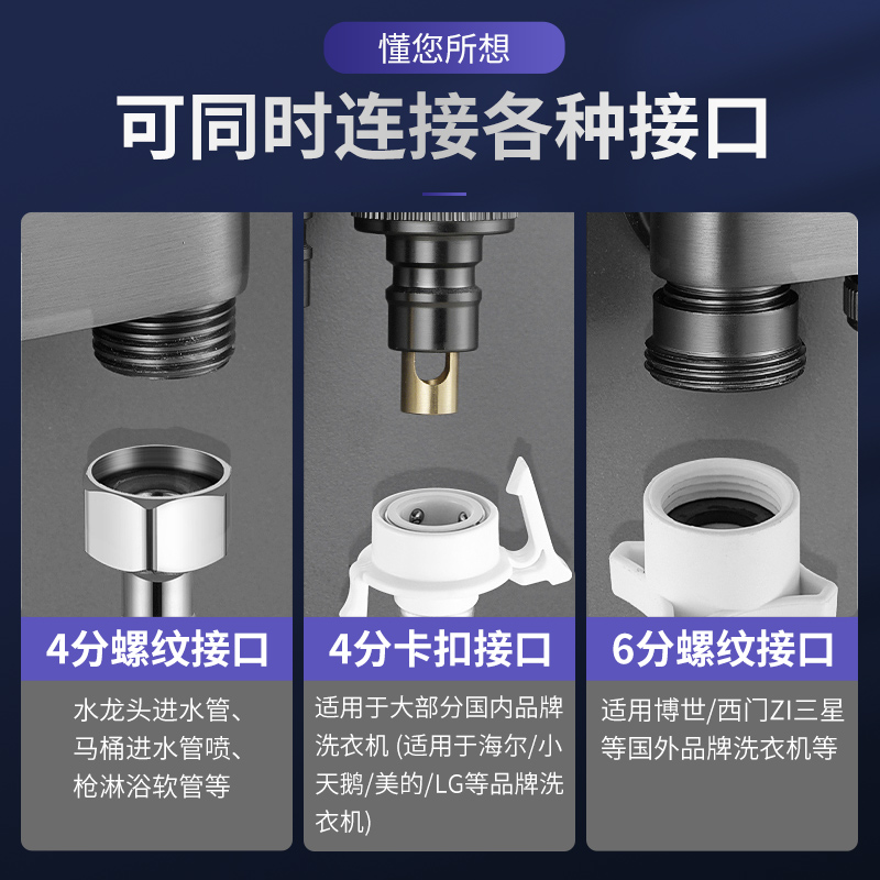 美的海尔洗衣机专用自动止水小龙头脱落止水角阀4分6分通用全铜家用卫浴龙头自动止水洗衣机龙头高清大图