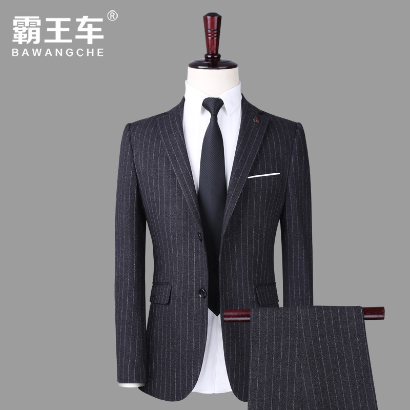 霸王车bawangche男士商务休闲西服套装修身英伦韩版潮新郎结婚礼服