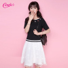 拉夏贝尔Candie's2018夏装新款百搭条纹纯色圆领短袖针织衫女30062132