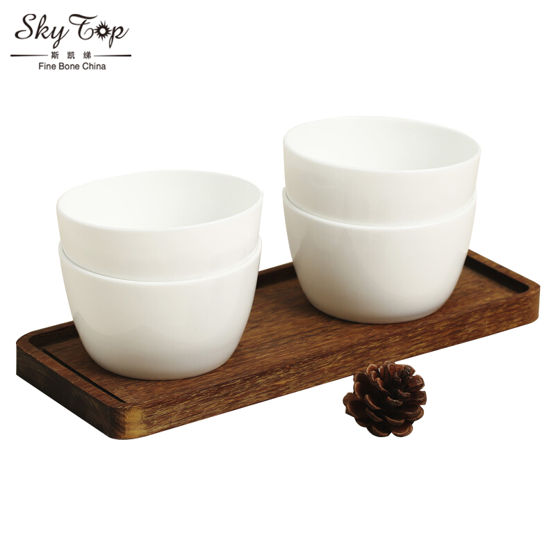 斯凯绨(Sky Top) 陶瓷米饭碗骨瓷日式碗纯白4.5英寸6件套装