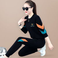 锋非凡 品牌运动套装女春秋季2021新款欧货卫衣套装女春秋时尚潮流圆领宽松韩版休闲运动装两件套