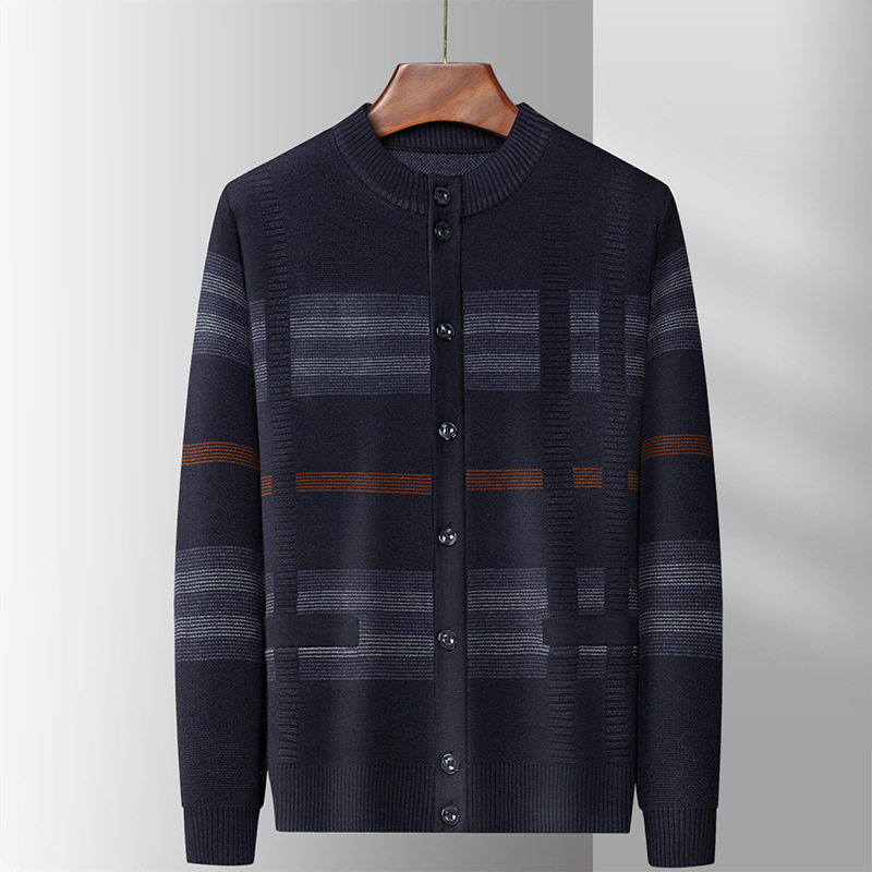 秋冬新款男士针织开衫毛衣 加厚保暖单排扣针织中山装外套爸爸装