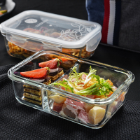 惠洁(huijie)玻璃保鲜盒饭盒1000ML玻璃内分格长方形保鲜饭盒PY-1997