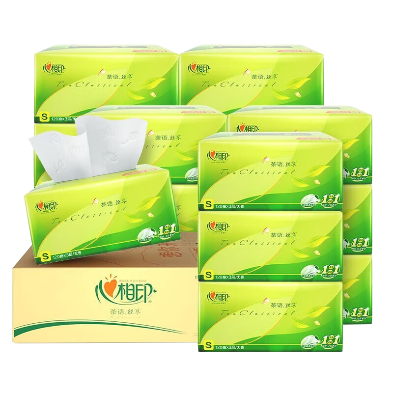 心相印(Mind Act Upon Mind) 抽纸 茶语丝享真S码3层120抽*20包DT15120(箱装)