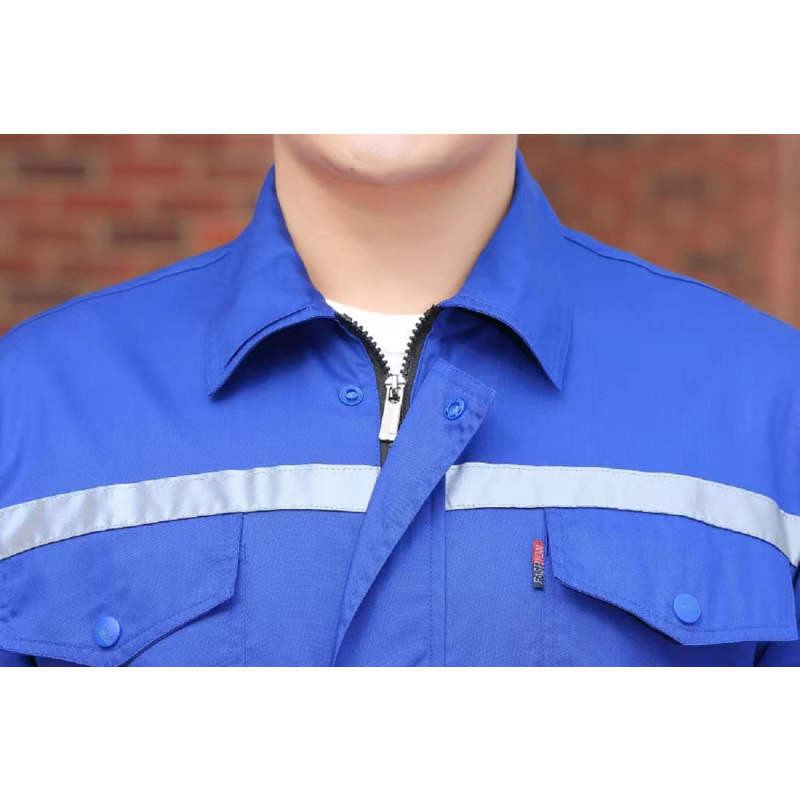 尹潮工作服套装男短袖夏季工衣车间厂服物业维修劳保服反光条工程服汽修服中铁款工装制服
