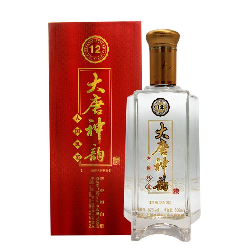 《7年老酒》泸州施可富大曲酒厂大唐神韵12年52度白酒浓香型500ml单瓶