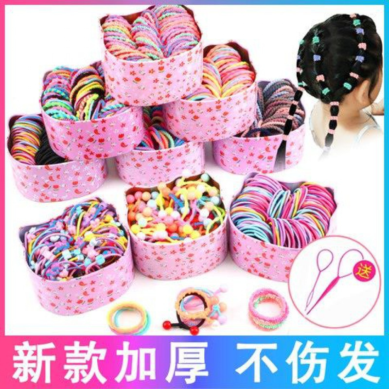 儿童皮筋女童头绳不伤发韩版皮套宝宝发圈扎头发橡皮筋小女孩胶圈|纯色旋转100根盒装