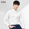 GXG男装衬衣春季男士时尚休闲修身白色斯文长袖衬衫男