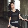 2018夏季新款瑜伽服女专业运动套装宽松性感罩衫健身房跑步速干衣黑罩衫+文胸+短裤三件套