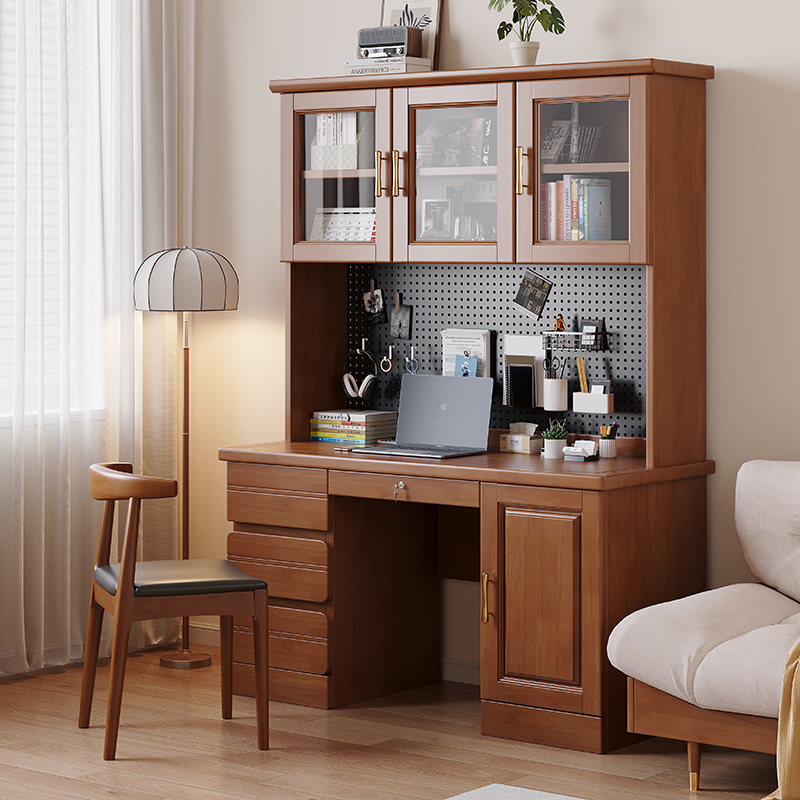 青木川 简约现代实木书桌书架一体卧室房间书房家用成人中学生台式电脑桌办公桌学习桌洞洞板小户型