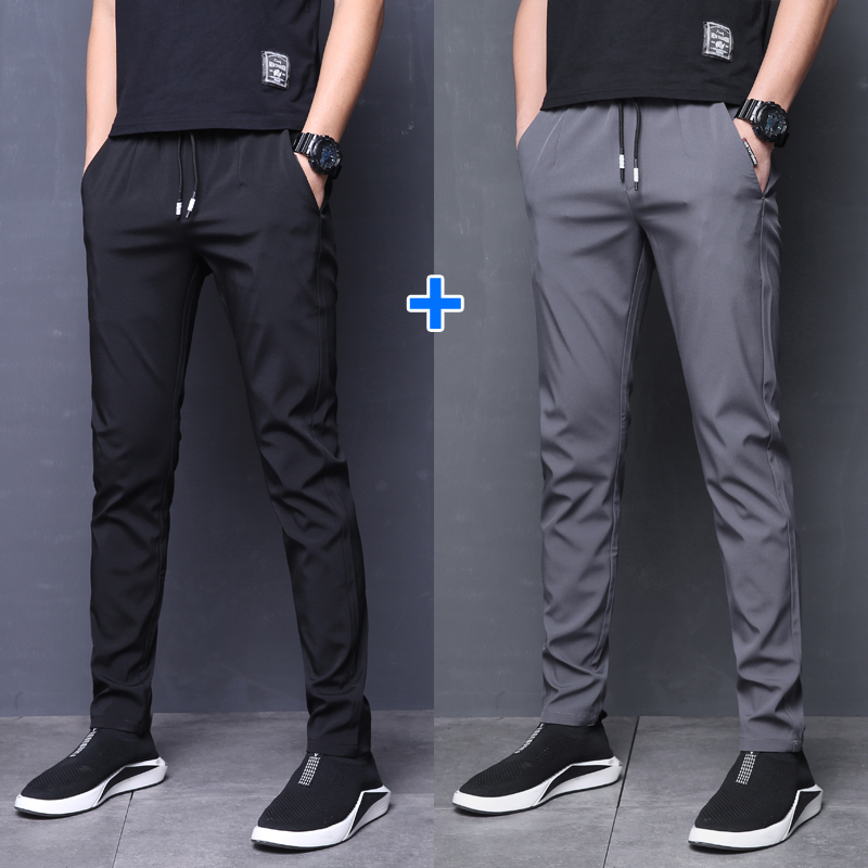 男薄款冰凉舒适百搭韩版松紧腰裤长裤子休闲裤宽松速干束脚运动裤928