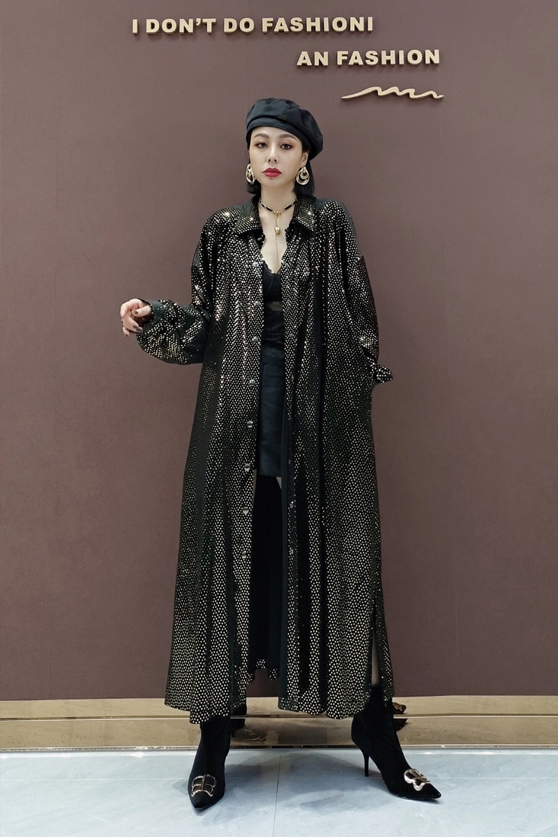 SUNTEK欧洲站2021春季新款大码女装韩版长款宽松衬衣风衣外套显瘦减龄潮风衣