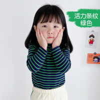 小素材经典条纹女童t恤宝宝打底衫高领纯棉秋冬儿童长袖洋气秋季男童上衣半春秋