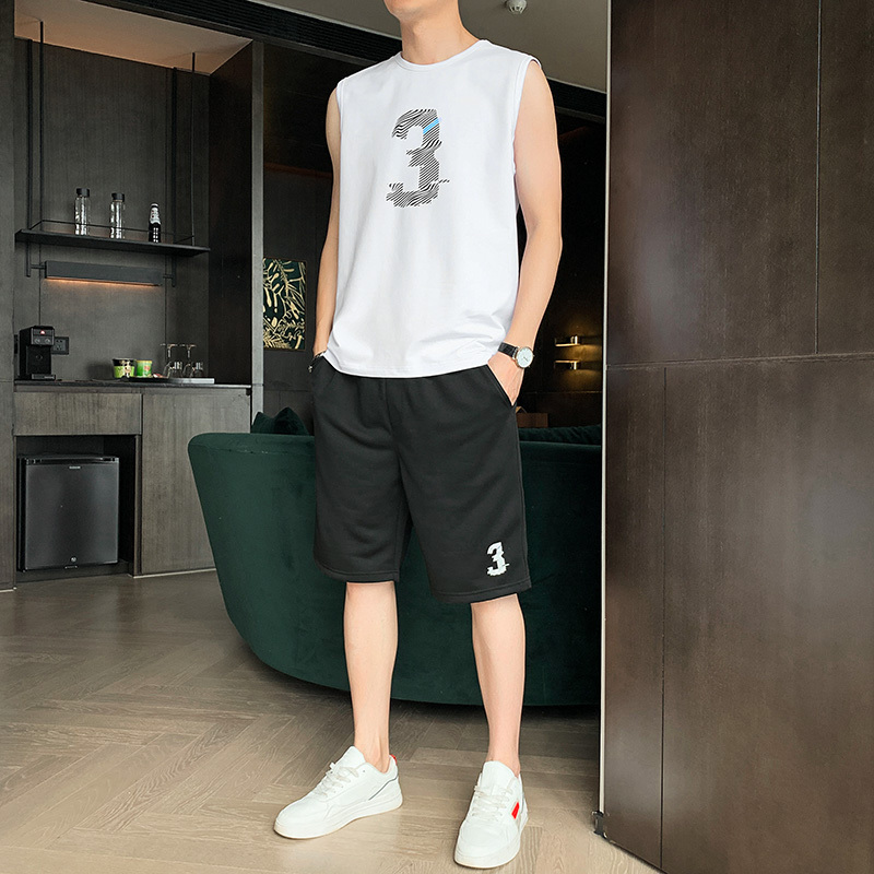 华中铭旗舰店休闲运动服套装男士夏季2021新款短裤搭配无袖背心t恤男