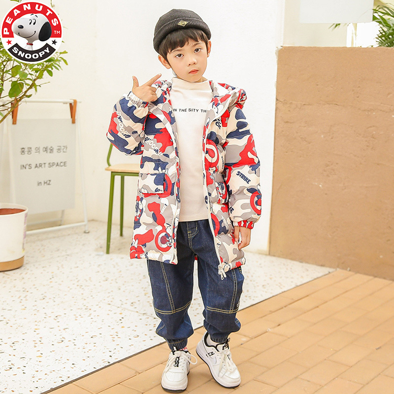 史努比(SNOOPY)儿童冬季加厚羽绒服男女中大童迷彩中长款羽绒服HL-21193