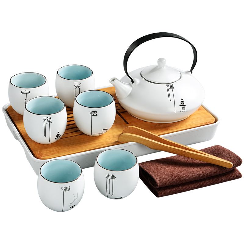 美帮汇定窑白瓷功夫茶具套装大号陶瓷茶壶亚光提梁壶日式家用茶杯视频