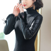 SUNTEK皮袖打底衫女冬搭配皮草马甲针织衫羽绒棉袖加厚内搭半高领毛衣潮毛衣